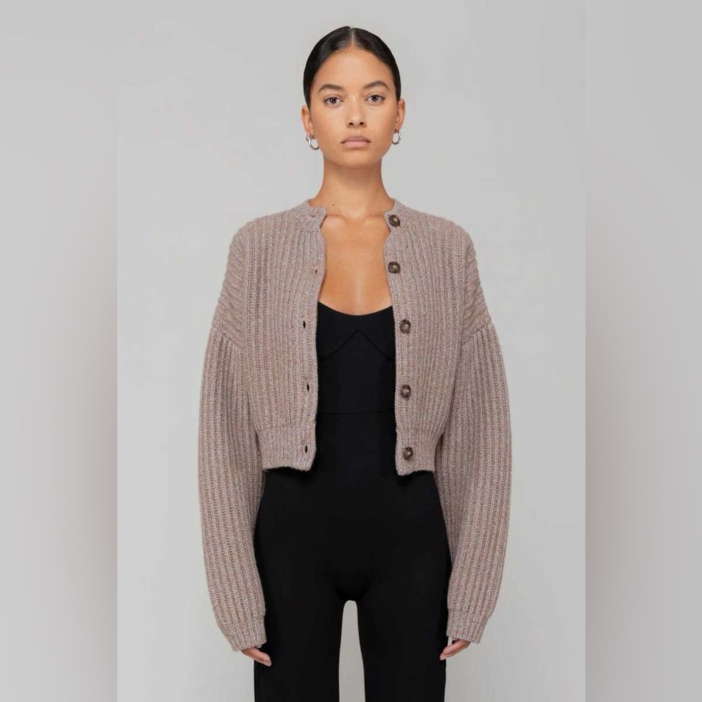 LE JEAN Brown Knit Cardigan Sweater